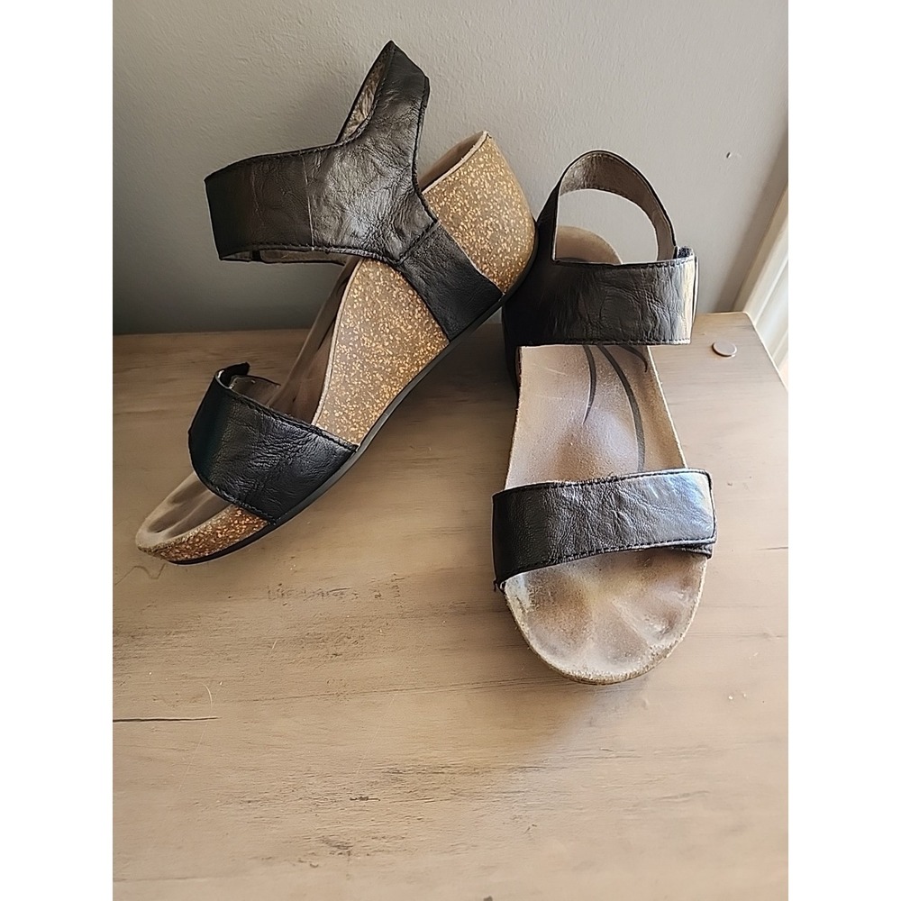 Abeo Una Womens Wedges Strap Sandals Black US 8 Metatarsal Footbed Boho $208
